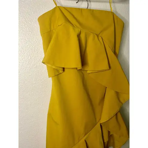 Endless Rose NWOT  Women Small Asymmetrical Ruffle Dress Mustard Yellow Anthro