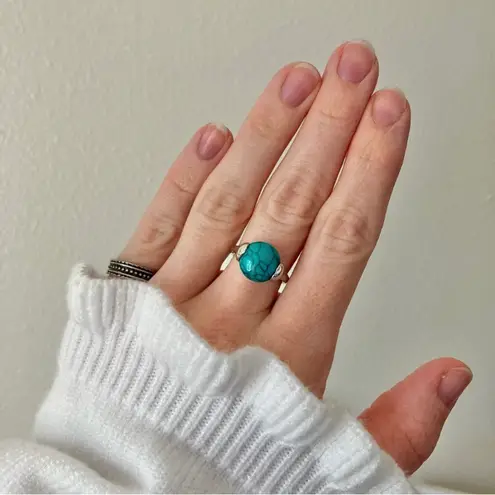 Boutique Southwestern Blue Turquoise Silver Ring “Norma” 7.5 Cowgirl Maximalist