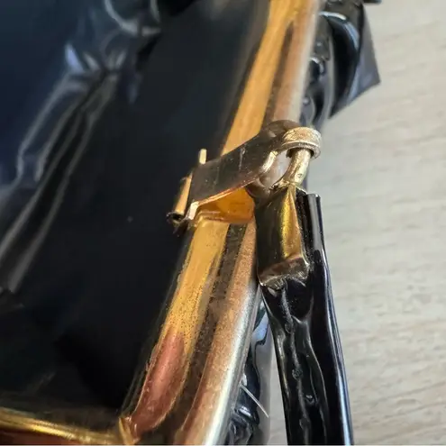 Vintage Black Vinyl Ruffle Coquette Crossbody Evening Cocktail Purse Bag Clutch