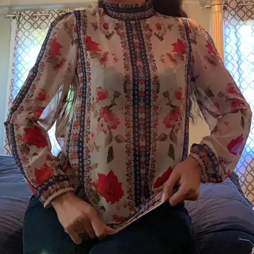 Jealous Tomato semi sheer floral long sleeve blouse size M