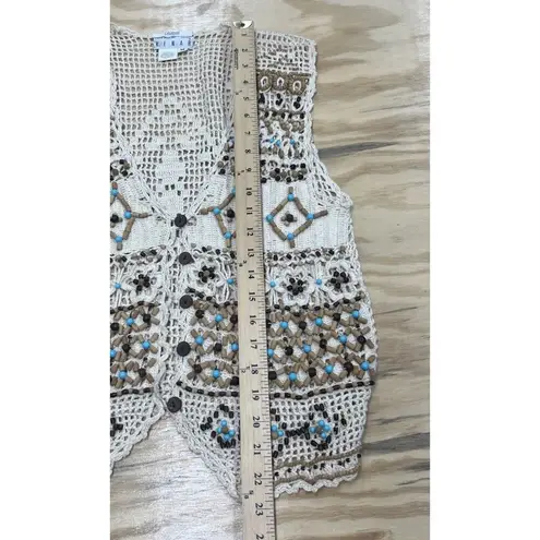 Kenar Vtg Ann Tjian For Open Knit Crochet Vest Medium Petite Boho Festival
