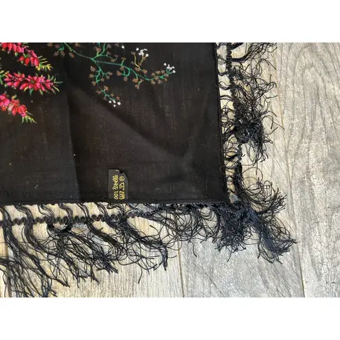 Vintage KASHMIR Scarf 100% Reine Wolle Handdruckt fringe MIT Viscose Fransen
