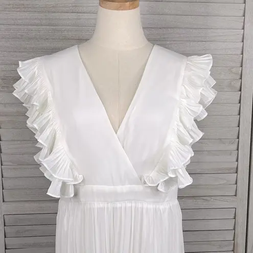 The Clothing Company Bridal Jumpsuit Pleated Wide Legs & Ruffle Sleeves White-L