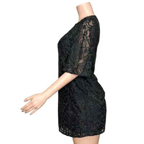 Sézane Gabin Guipure Embroidered Lace Mini Dress, Black, FR34/US2
