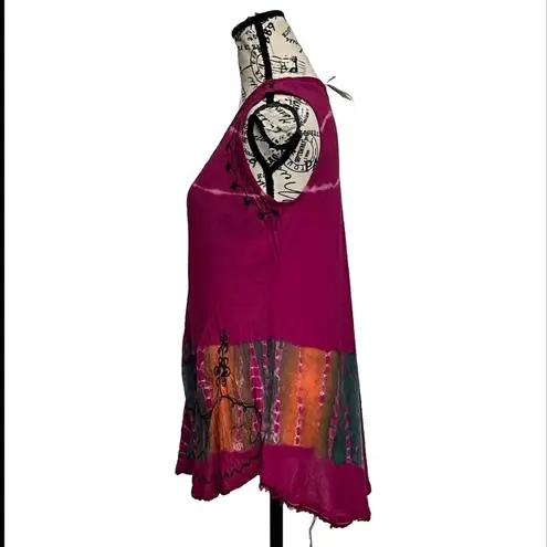 Ocean Breeze Knit Tunic Top Women’s One Size Pink Boho Hippie Sheer Embroidered