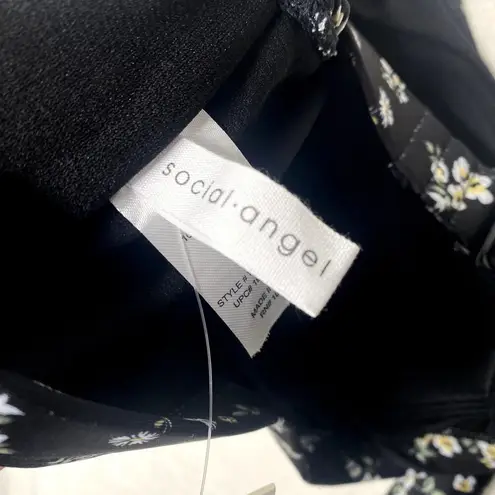 Social Angel Folk Floral Tie Front Bikini Top Black White 3X Women's Swimwear