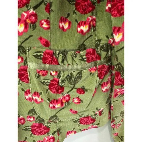 Vintage Inspired Rose Floral Green Corduroy Blazer Jacket Sz M Retro Girl Boss Size M