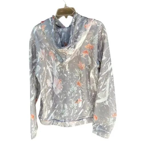 Floral Gray Hooded Sweatshirt With Kangaroo Pocket