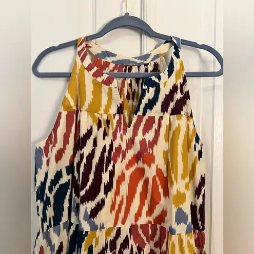 T Tahari M Multicolor Sleeveless Maxi Dress Abstract Tiered Halter