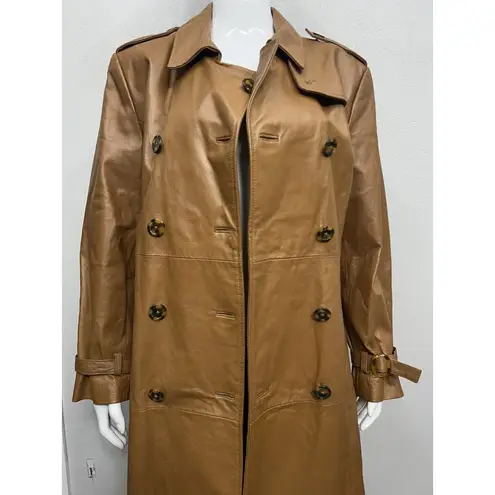 Vintage Jerry Lewis Women's Leather Coat Medium Brown Belted Double Breasted