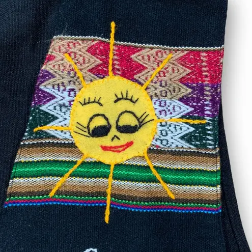 Vintage Peruvian Imports Llama Vest Folk Art Appliqué Striped Colorful Large Black