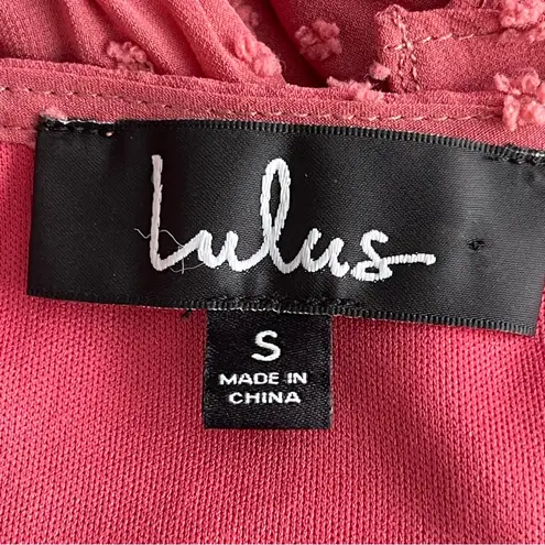 Lulus Next To You Rusty Rose Swiss Dot Ruffle Dress Women’s Size S Side Slit Pink