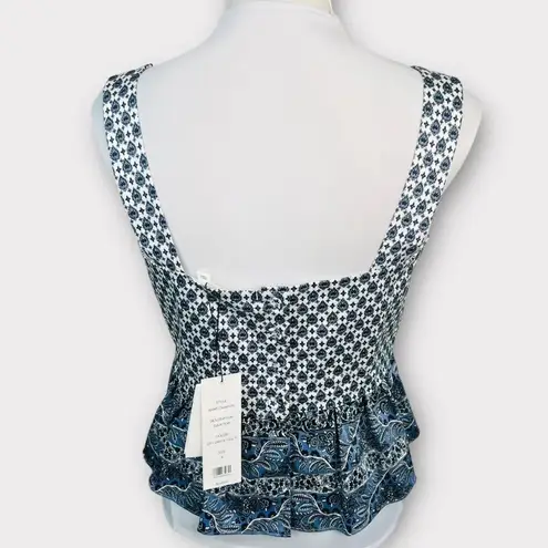 Veronica Beard Gari Cotton Peplum Paisley Print Top Blue White Button Back Sz 8