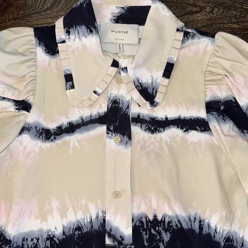 Munthe Tresco Tie Dye Button Down Shirt Sand Navy Pink Women’s Size 2 Blue