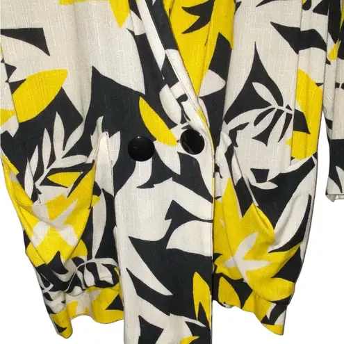 cream with yellow and black print linen blend , oversized statement blazer Size M