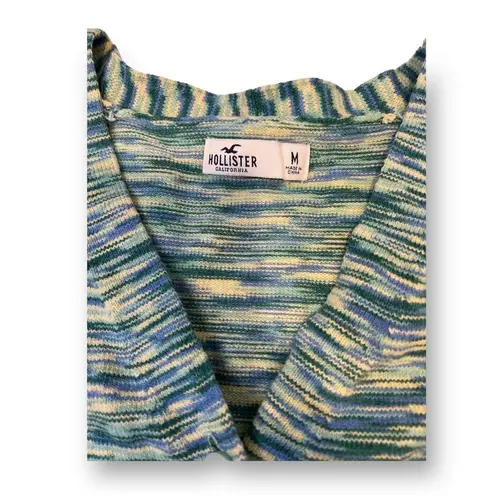 Hollister Blue Green Yellow Striped Cropped Cardigan Sweater Size Medium