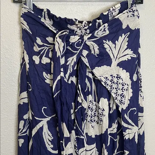 Anthropologie Blue Floral Casual Beach Wrap Pant Size Medium