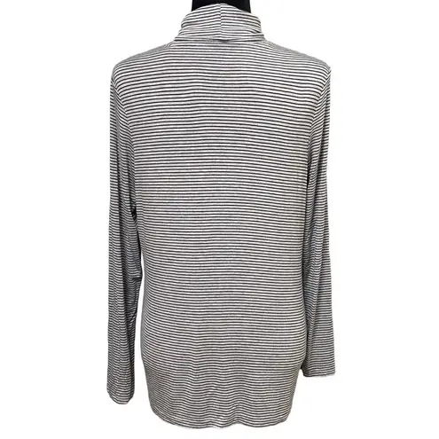 Tahari  Gray Black Striped Stretch Turtleneck Shirt Size Small