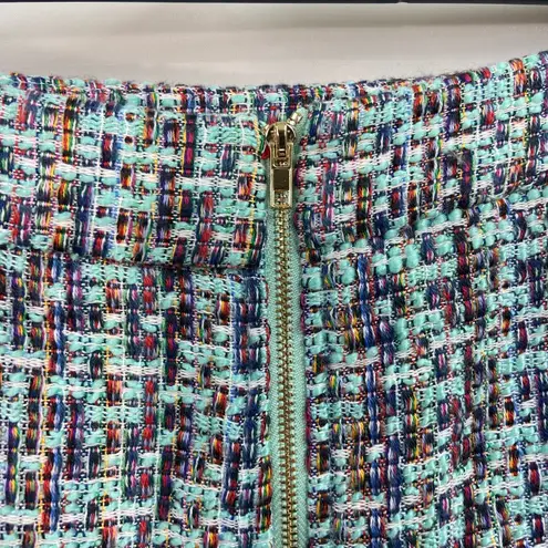 Gracia NEW women's tweed knit turquoise multicolor lined zip pencil skirt medium
