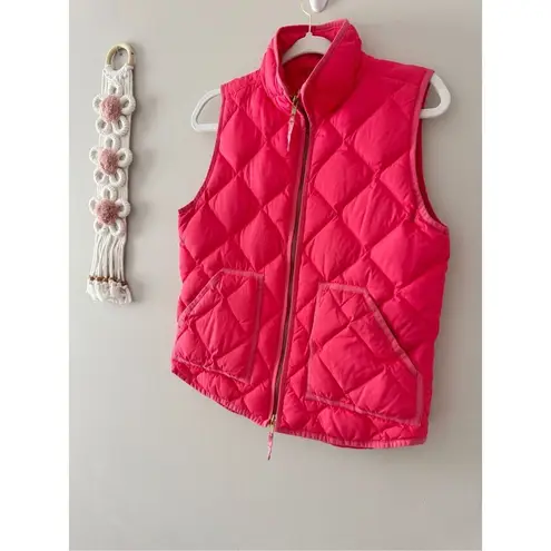 J Crew Outdoor Down Vest Size Small Full Zip Hot Pink Quilted Puffer