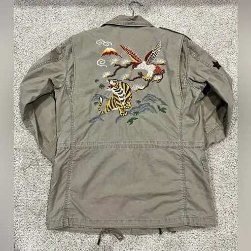 Rare LE Polo Ralph Lauren Embroidered Bomber Military Field Jacket Size M Tan Size M