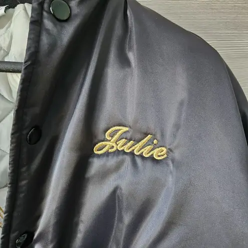 Vintage 90s Black Satin Bomber Jacket Moto Goldwing Graphic NAME Cardinal XL