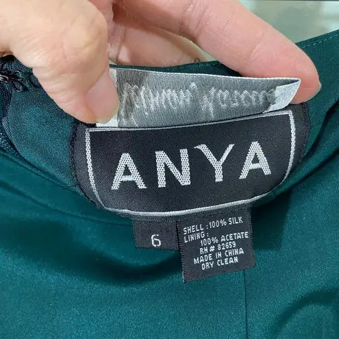 Vtg Anya For Neiman Marcus Emerald Green 100% Silk Lace Trim Pencil Skirt Size 6