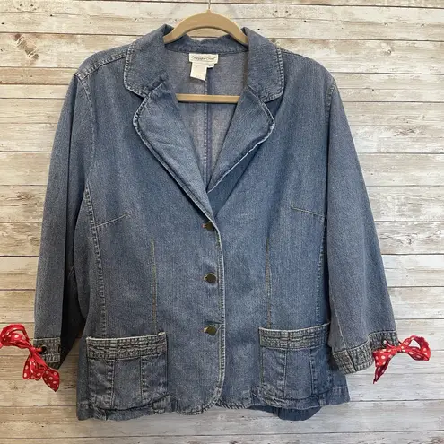 Coldwater Creek Womens XL Jacket Jean 3/4 Sleeve Button Up Ribbon Tie Med Wash - Image 1