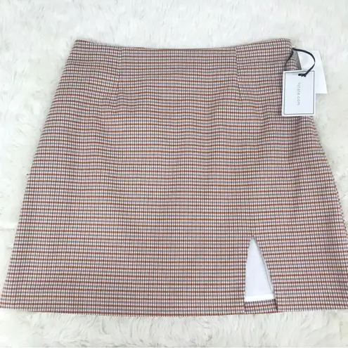 1. State  Tan Plaid Mini Skirt Thigh Slit Preppy Clueless 60s 90s Y2K Size 12 New
