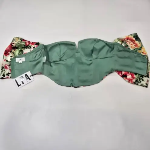 LPA Rae Corset Top in Green Rosa Floral Small