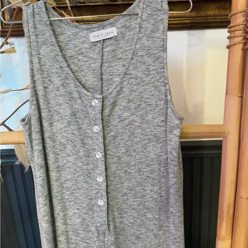 Carly Jean Los Angeles Gray Ribbed Cropped Button Front Jumpsuit ~ Size M đ