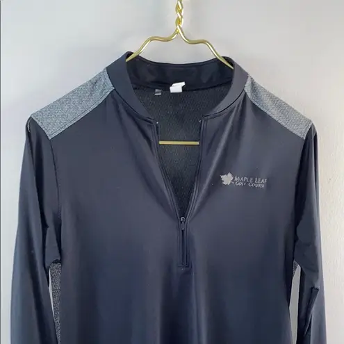 Black and Gray Fitted Long Sleeve Tee with Mandarin Collar Size M