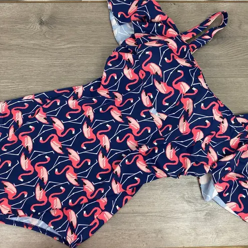 Eloquii Blue&Pink Flamingo Print One Piece Swimsuit Sz.14W