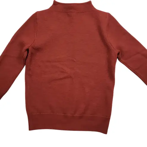 J Crew 100% Wool Knit Sweater Womens XS Orange Mock Neck Preppy