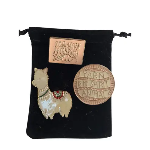 Cute Yarn & Alpaca Enamel Pin Set With Crochet & Knitting Quotes Gold
