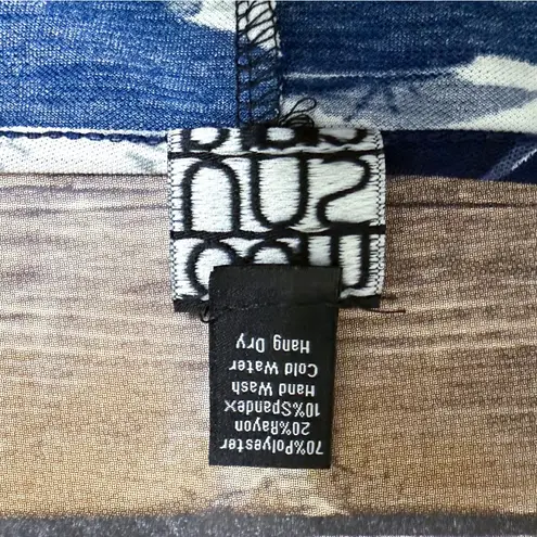 Clara Sun Woo Blue White Floral Leaves Keyhole Boat Neck 3/4 Sleeve Sharkbite L Size L