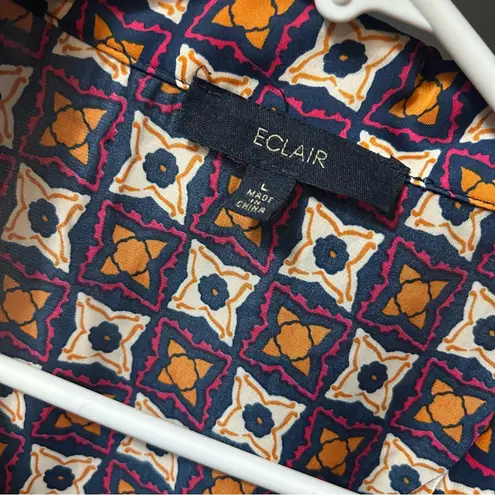 Eclair Patterned Silk Button Blouse LARGE Blue