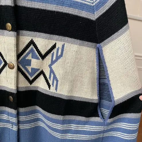 Vintage Southwestern Indian Button Blanket Print Poncho OSFM Blue Size undefined