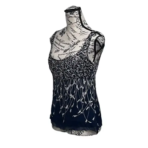 Elie Tahari Blue Floral Silk Satin Blouse Women’s M Fairy Cottagecore Coquette