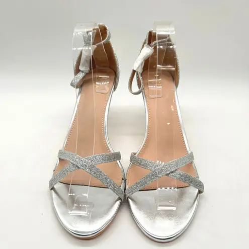 Allegra K Sandals Womens 11 Silver Glitter Strap Stiletto Heels Open Toe NEW