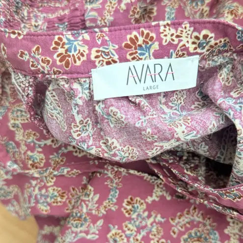 AVARA Boho Paisley Ruffle Blouse – Size Large Red