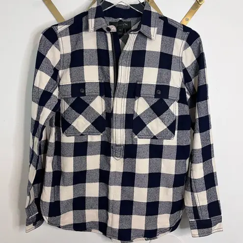 J.Crew  Buffalo Plaid Wool Quarter Zip Pullover Navy XXS - Image 4