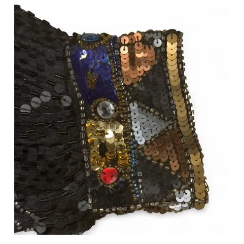 Agustres Impressions Sequin Beaded Embellished Jacket Art Deco Style Coat XL Black