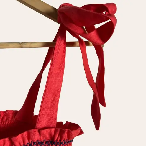 Cara Cara NYC Jenny Hibiscus Linen Smocked Tie Shoulder Midi Dress Size S