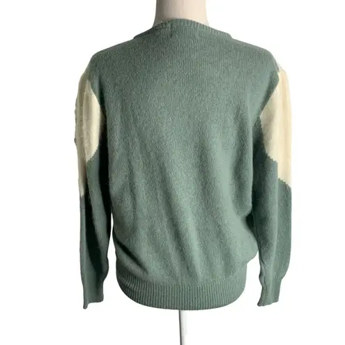 L.A.M.B. Vintage 80s Wool Angora Knit Sweater M Green Embroidered Floral Pullover