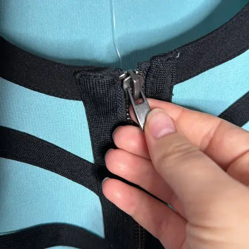 Catherines Curvy Collection turquoise tipped colorblock zip jacket size 16W Blue