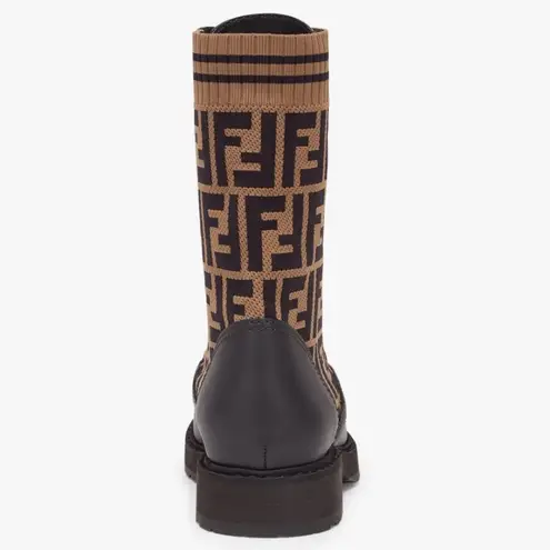 Fendi  Rockoko Combat Boots Knit Sock High Top FF Motif