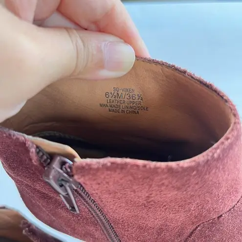 Sole Society Vixen Burgundy Suede Leather Zip Up Ankle Booties Boots Size 6.5M