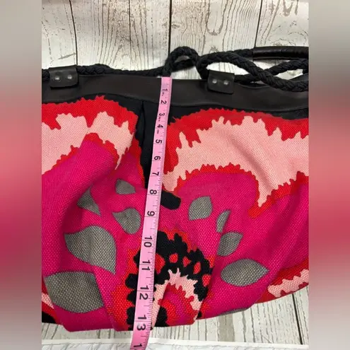 Missoni Large Canvas Tote Bag Multi Colored Abstract Floral Leather Trim