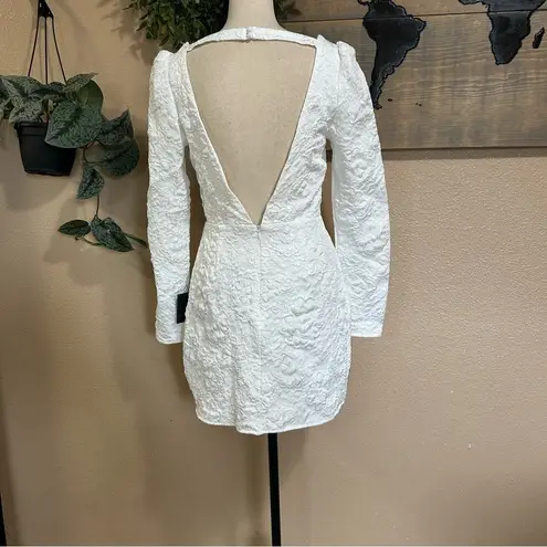 NWT Lulus Elevated Icon White Jacquard Long Sleeve Bow Mini Dress – Size Medium